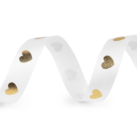 Satin ribbon with gold hearts 3m