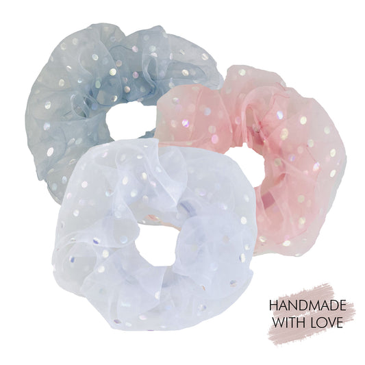 Hair tie XXL scrunchies dots shine set of 3