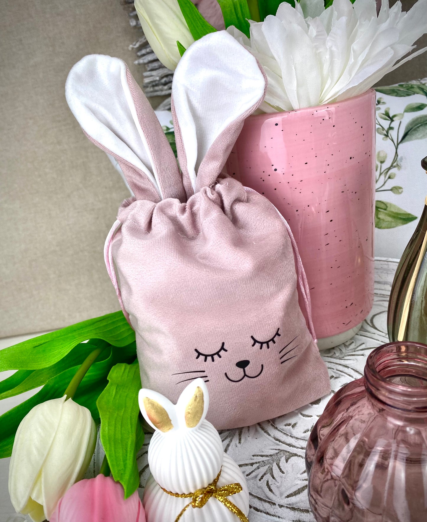 Geschenkbeutel Samt Hase 15x28cm