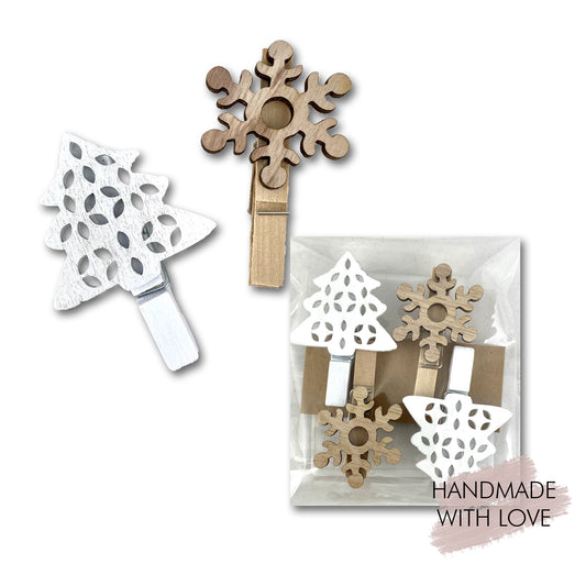 Geschenkklammern Tanne & Flocke 4er Set