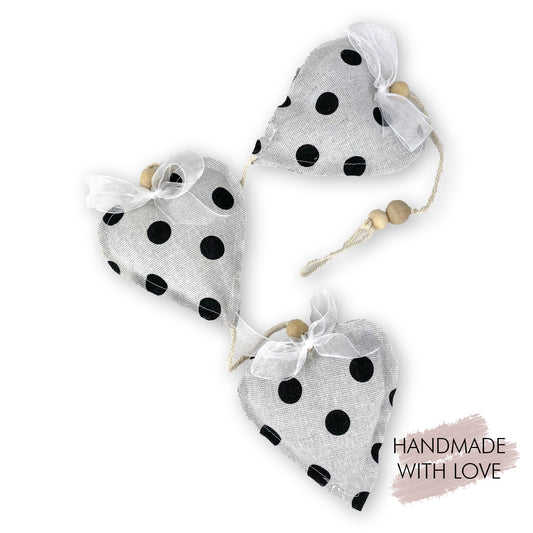 Fabric heart garland Black Dots