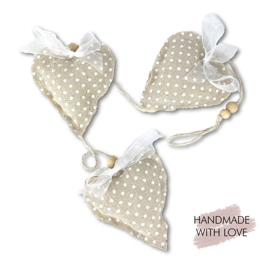 Fabric heart garland Little Dots Beige