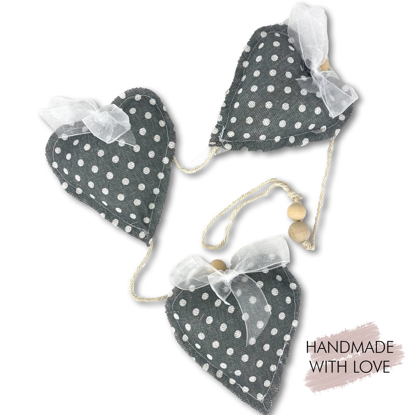 Fabric heart garland Little Dots Grey