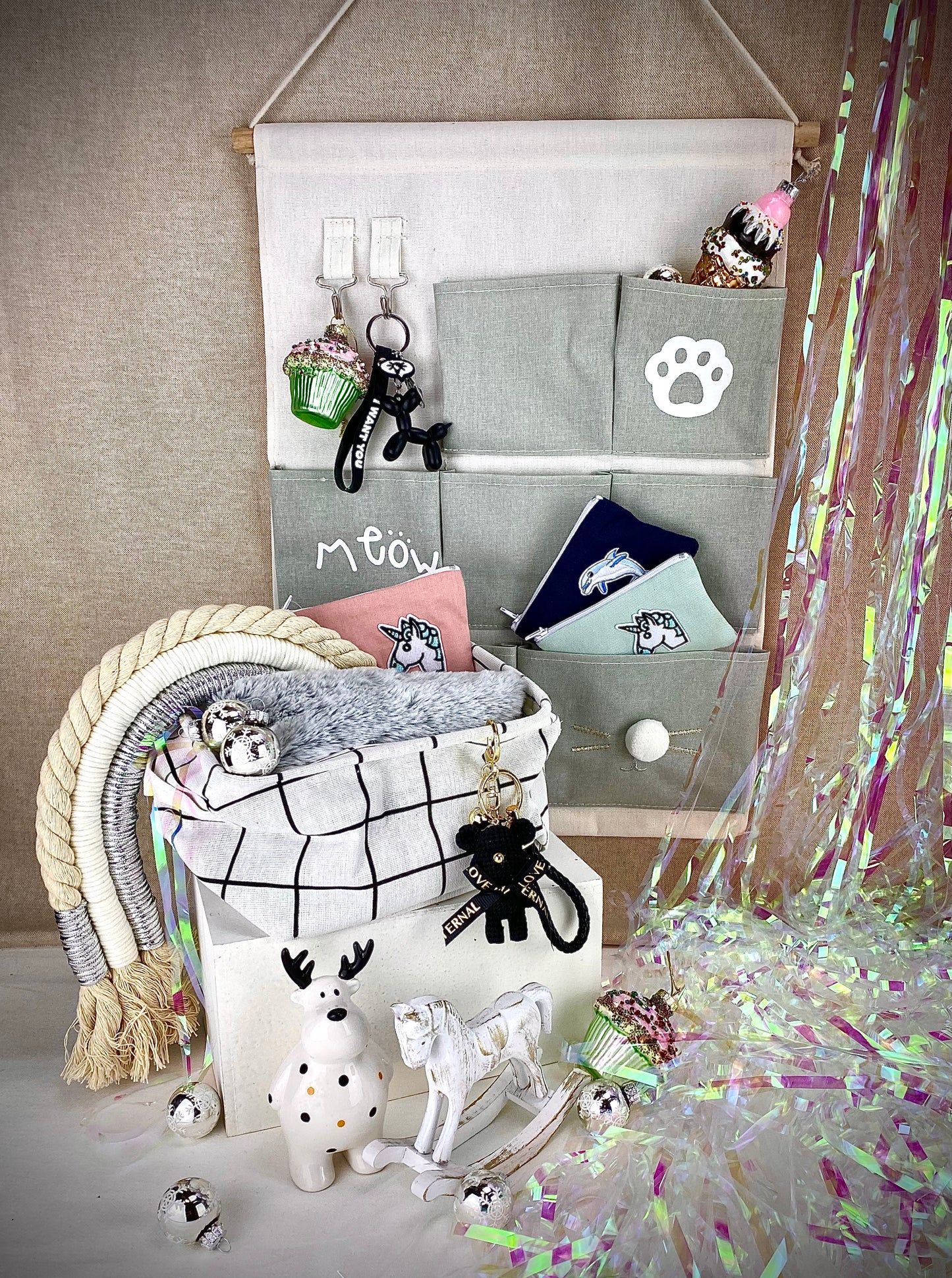 Aufbewahrungsbox Korb Weiß/Grau 21x25x14cm