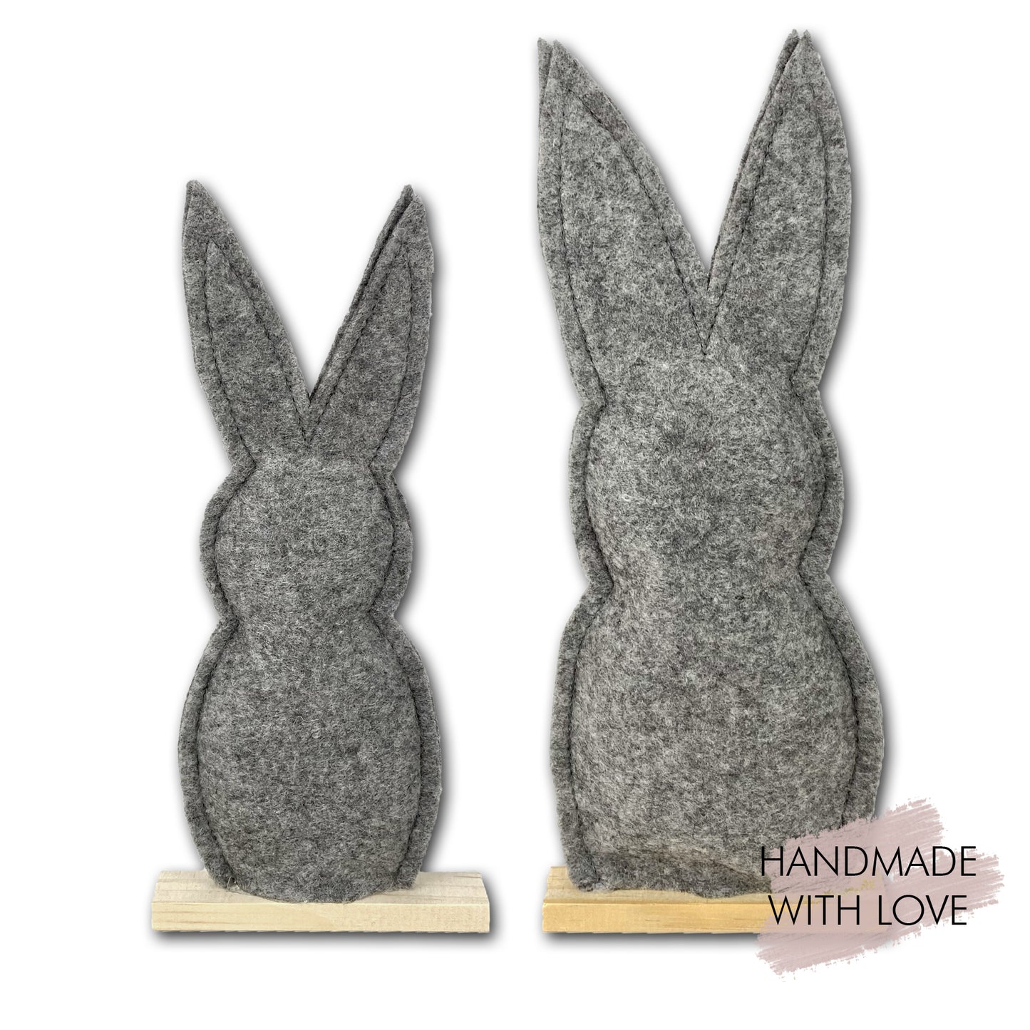 Osterhasen aus Filz in Grau