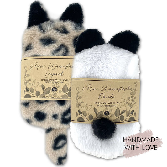Mini Wärmflaschen Panda & Leopard