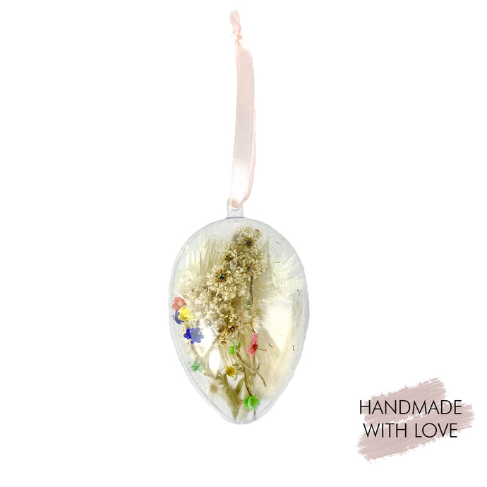 Easter egg pendant with dried flowers